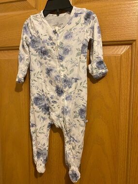 Caden Lane White Footed One-Piece with Blue Floral Print